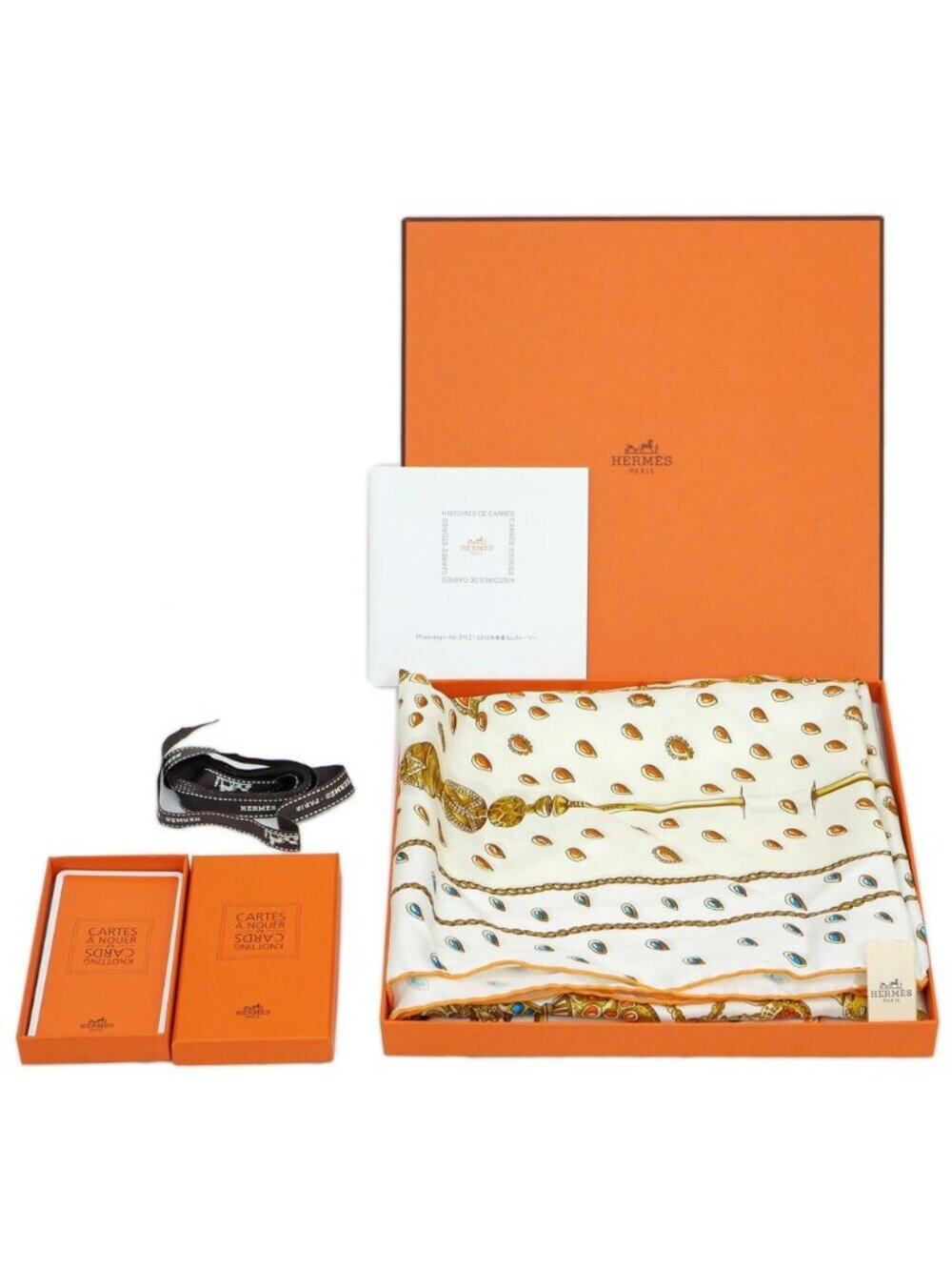 Hermes Carre 90 Tresors Retrouves Hidden Treasure with Card White Orange Scarf - Picture 10 of 10